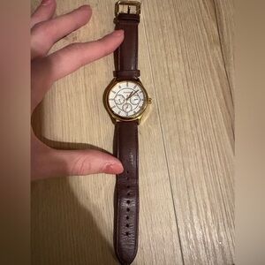 Fossil Gold Case with Brown Leather Strap Watch